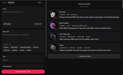 LumiMusic turns a text prompt or lyrics into a full vocal or instrumental song.
