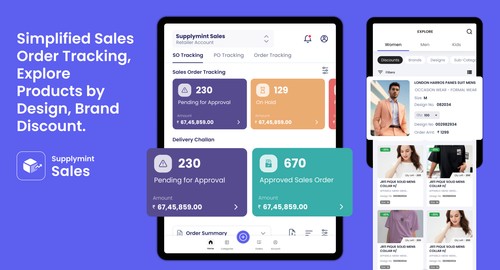 Track sales orders, approvals, and delivery challans, and let buyers explore products by design, brand, and discount. Retail sales teams manage the fu