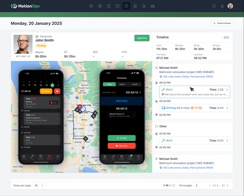 Track employee work hours and drive time with mobile timesheets and GPS timestamps, helping teams maintain accurate records for payroll, job costing, 