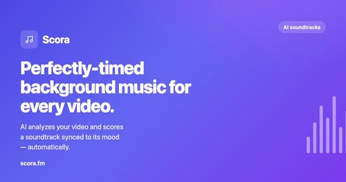 Scora homepage: AI scores a soundtrack synced to a video's mood.