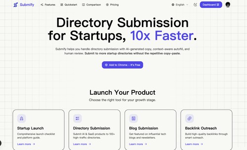 Submify landing page overview