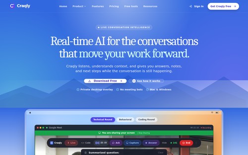 Craqly live overlay during a call - real-time answers, notes and next steps