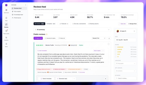 Reviews feed - AppReply hero view