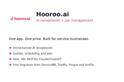 Hooroo.ai combines an Australian AI receptionist with complete job management for service businesses in one app and one price.