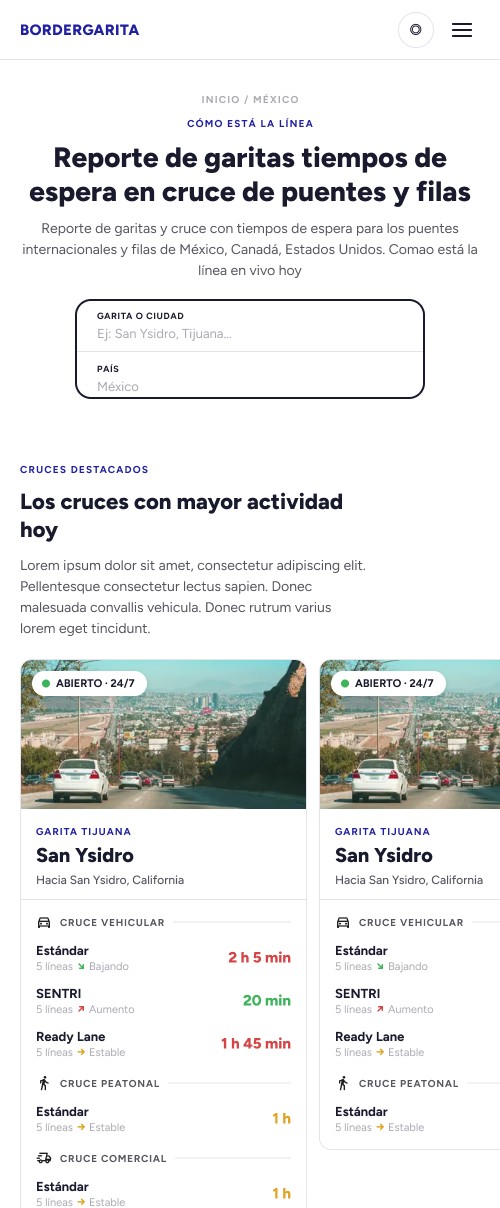 Bordergarita app & website delivers real-time border crossing wait times, bridge statuses, and port updates for travelers across North America.