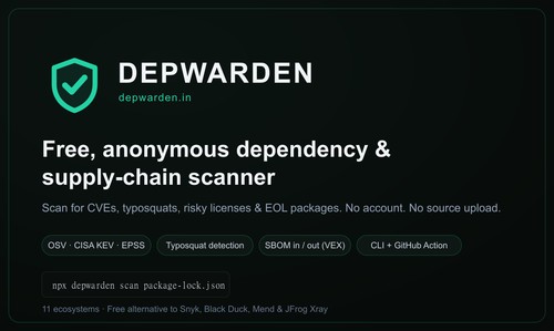 DepWarden overview: free, anonymous SCA and SAST scanning