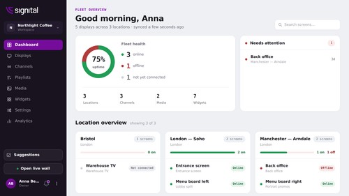 Dashboard - landing page