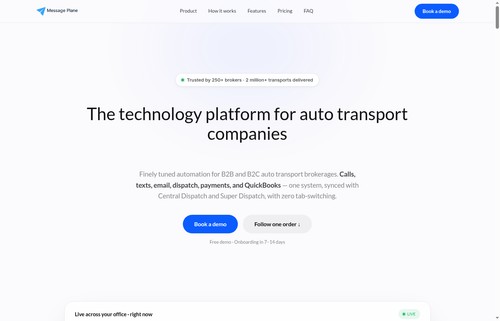 Message Plane CRM homepage
