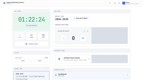 Production workstation with job timer, output and material records.