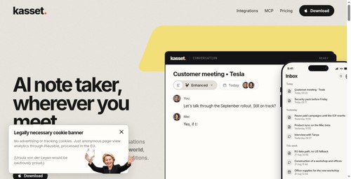Kasset AI note taker homepage