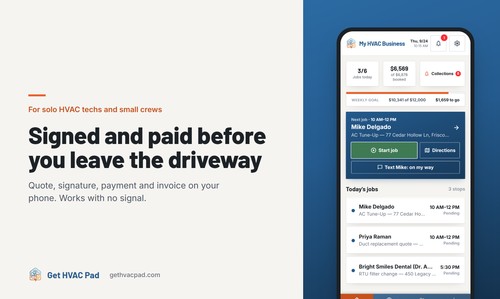 Today's jobs, what you've earned and your next stop on one screen. One tap to start the job, get directions or text "on my way".