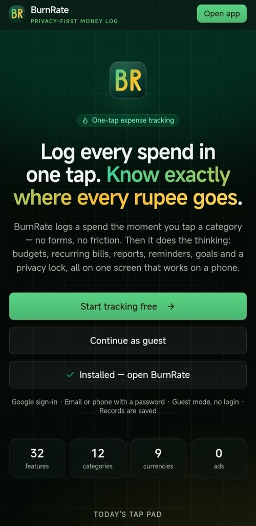 Log every spend in one tap. Know exactly where every rupee goes.