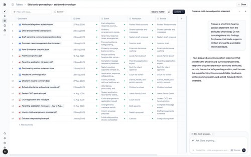 Ardela Tables helps legal teams compare and analyse information across documents.