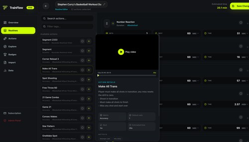 Desktop routine builder to structure drills, sets, and rest intervals from video timestamps.