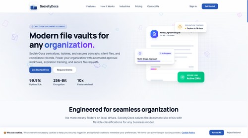 SocietyDocs is a modern document management platform that helps organizations centralize, isolate, and secure their contracts, client files, and compl