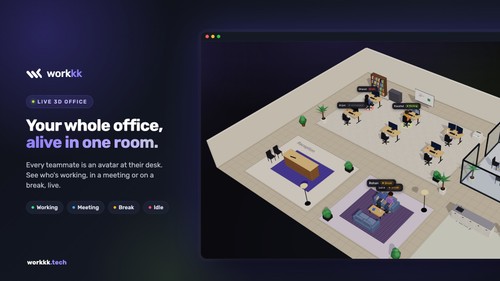 Live 3D office - see who is working, idle, on a break or in a meeting