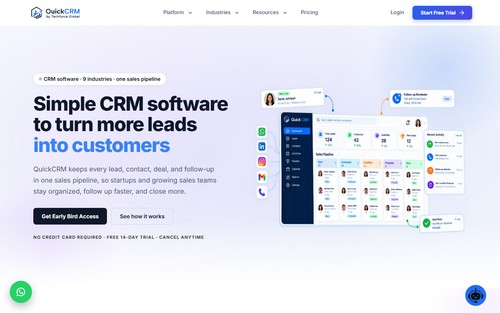 QuickCRM homepage - simple CRM software to turn more leads into customers