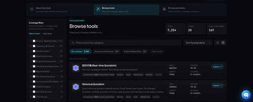QVeris tool directory: browse supported services, filter coverage, and compare capability details.
