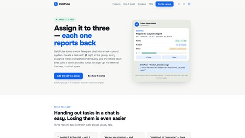 One card per task in the group chat, a separate status for every assignee