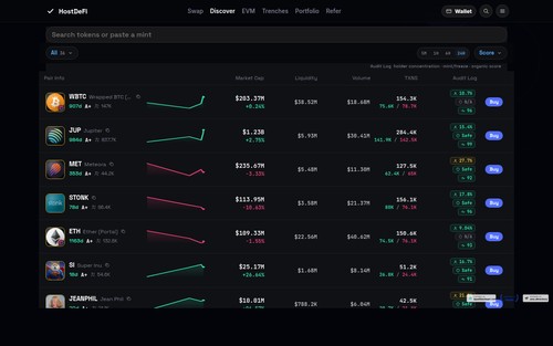 HostDeFi homepage - Solana DEX swap interface