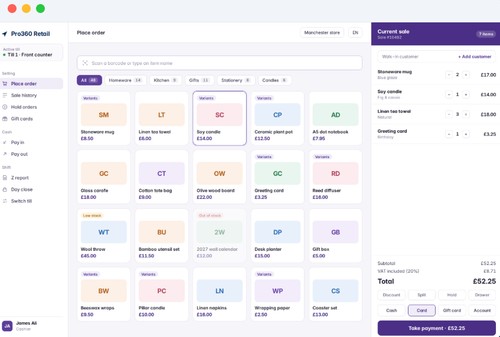 Pro360 Retail dashboard giving UK shop owners one view of sales, stock and customers