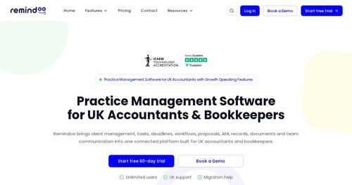 Remindoo practice management dashboard for UK accountants