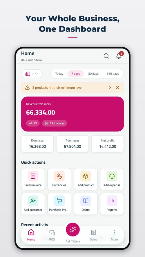 Teijara dashboard — official Android app screenshot