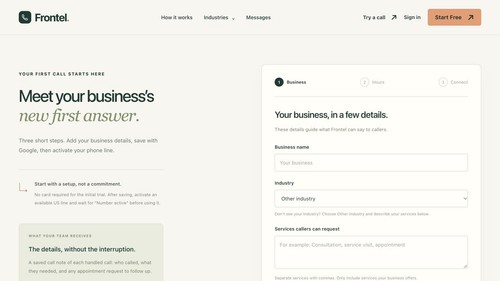 Set up an AI receptionist with your business name, services, hours, and business information.