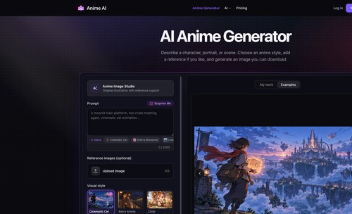 AI Anime Generator public homepage and browser studio entry