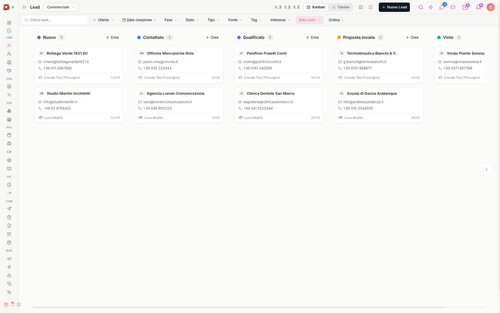 Shared CRM pipeline with leads, ownership and follow-up stages. Demo data.