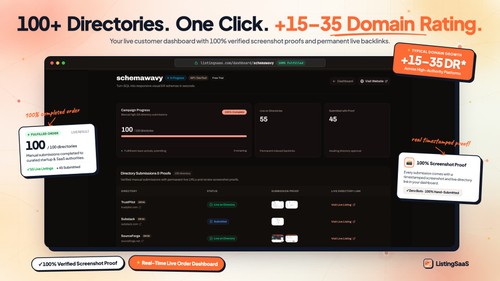 100+ SaaS directories submitted by hand. Full transparency with timestamped screenshots and live URLs in your dashboard.