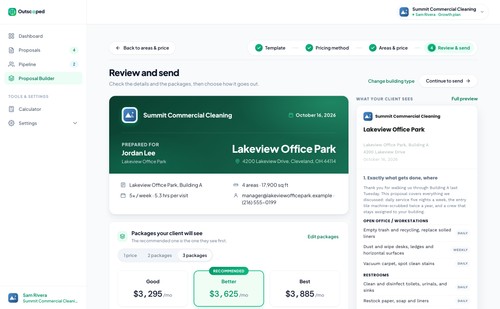 Review the scope and Good, Better, Best packages before sending