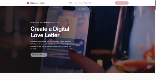 Digital Love Letter homepage and writing introduction